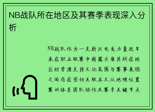 NB战队所在地区及其赛季表现深入分析